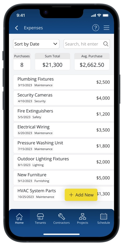 Expenses List-accountable-property-management-software